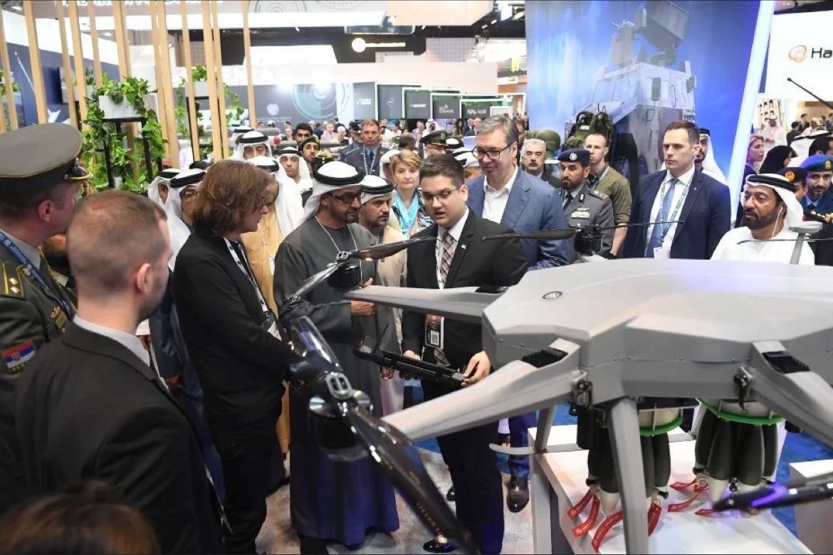 PR-DC team (Željko Mitrović, Miloš Petrašinović and Mihailo Petrović) presenting products to the president of the UAE, His Highness Sheikh Mohamed bin Zayed Al Nahyan, and the president of the Republic of Serbia, Aleksandar Vučić at IDEX 2023. PR-DC team (Željko Mitrović, Miloš Petrašinović and Mihailo Petrović) presenting products to the president of the UAE, His Highness Sheikh Mohamed bin Zayed Al Nahyan, and the president of the Republic of Serbia, Aleksandar Vučić at IDEX 2023.
