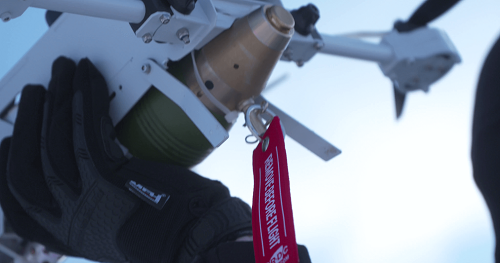 Rotary-wing kamikaze drone armed with an Aerial Bomb 60 mm.