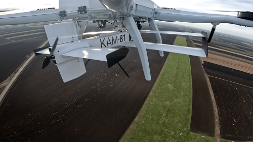 Fixed-wing kamikaze drone armed with an Aerial Bomb 81 mm.
