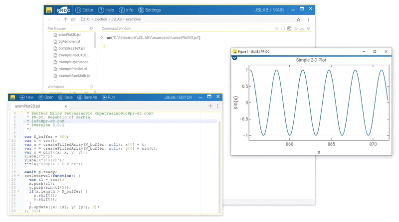 PR-DC JSLAB 2D plot animation example